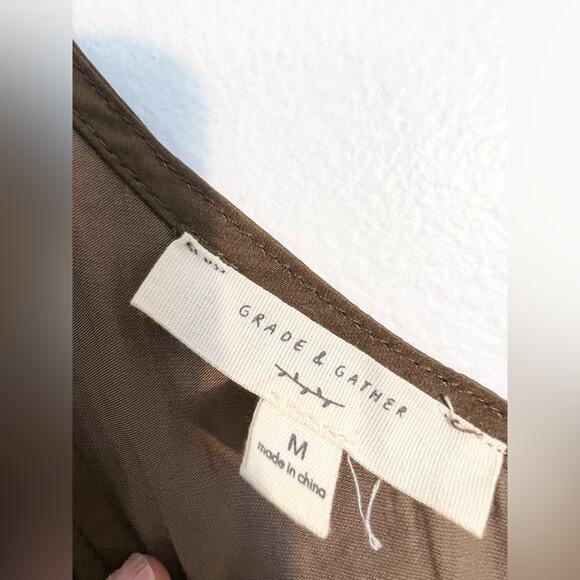 Anthropologie Grade and Gather Starla one shoulder dress brown satin neutral - Picture 4 of 9